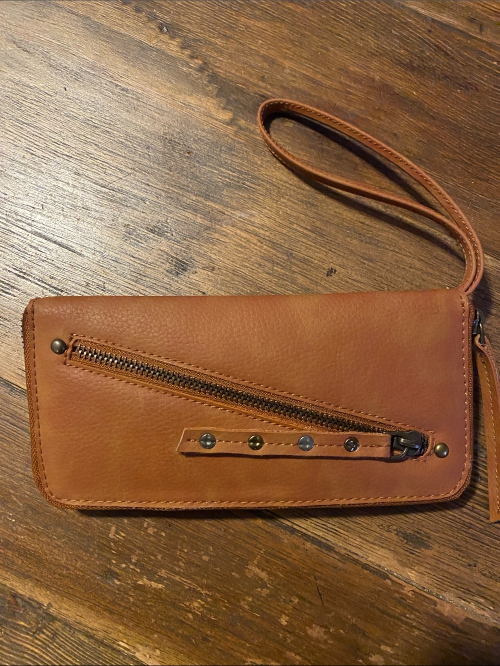 Free People Vegan Leather Wristlet Clutch Wallet color Tan